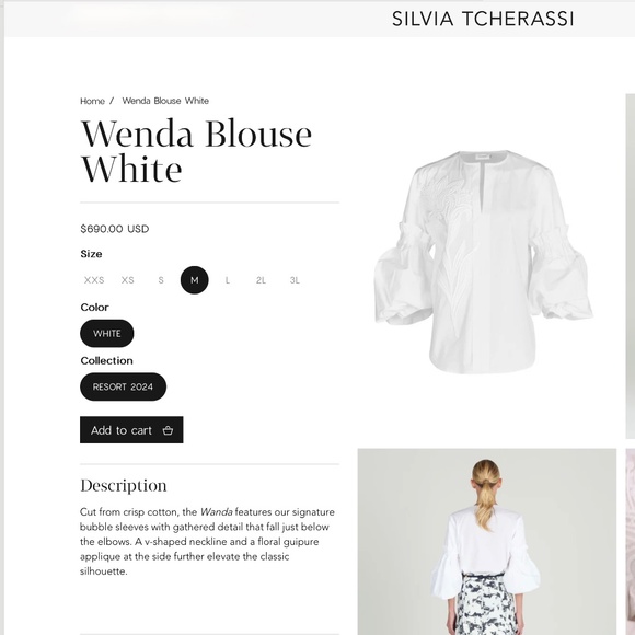 Silvia Tcherassi White Cotton Embroidered Wenda Blouse Top Sz S NEW - Picture 10 of 15